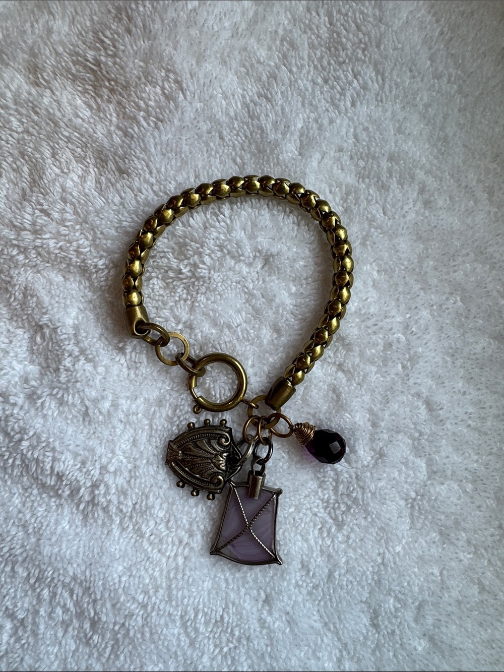 Gold-Tone Charm Bracelet with Purple Glass Pendants